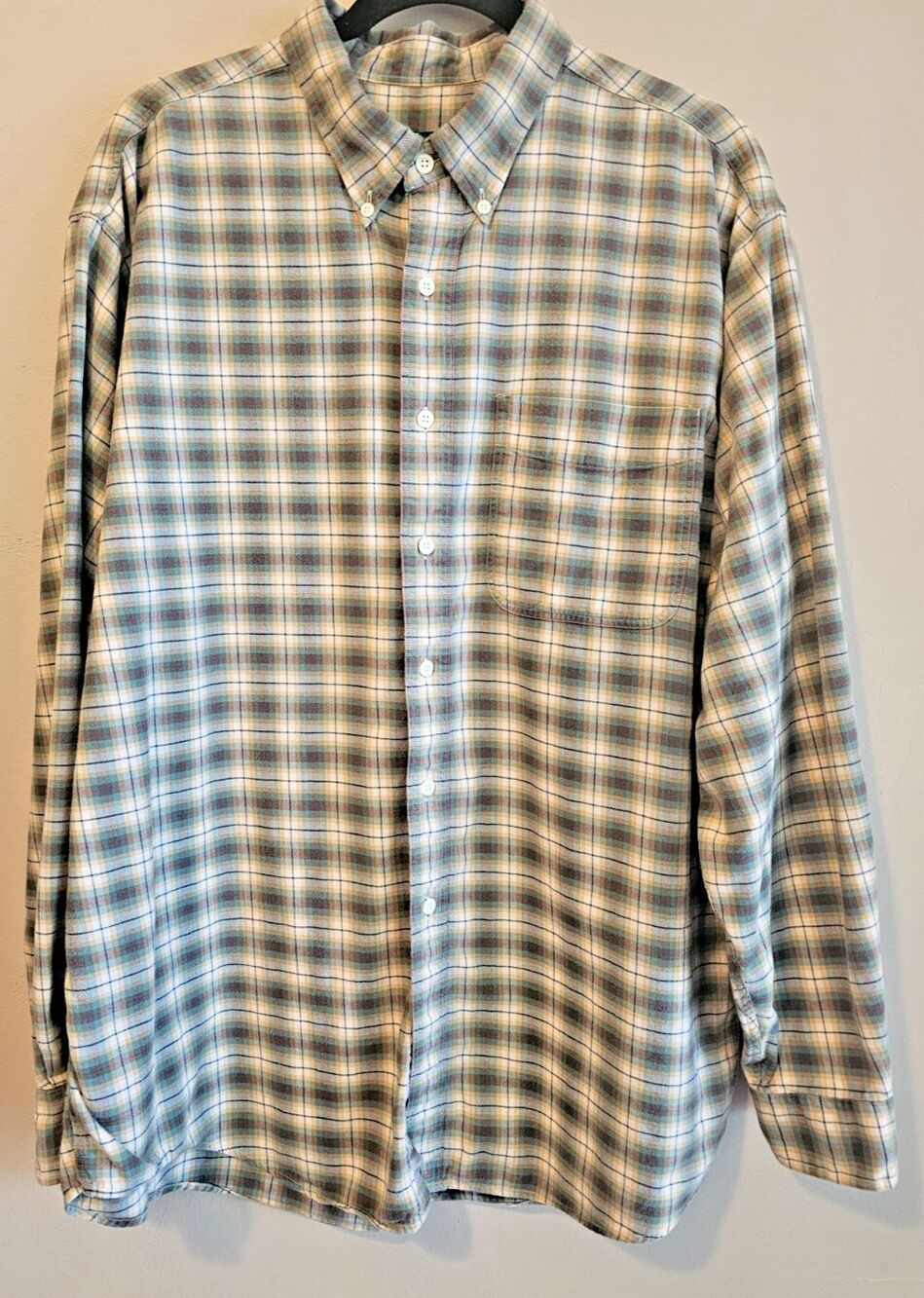 J Crew Classic Fit Plaid Brushed Twill Shirt Men XL green, cream, drk pink